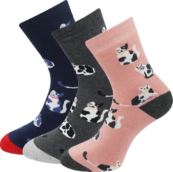 Dámské ponožky Zvýhodněný set 3 párů froté ponožek s potiskem černobílé kočky A13 Velikost ponožek: 38-41