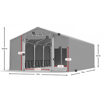 Zahradní stan Skladový stan celoroční 6x8x2,5m nehořlavá plachta PVC 600g/m2 konstrukce POLÁRNÍ