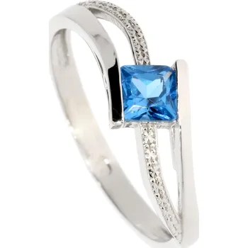 Prsten Zlatnictví Helios Prsten z bílého zlata s modrým zirkonem Velikost: 50,5, Váha: 1,85g