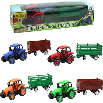 autodráha Traktor zemědělský 9cm set s vlečkou 4 druhy v krabici plast