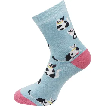 Dámské ponožky Dámské froté ponožky s potiskem černobílé kočky NV8865, modré barvy 9001499-2 Velikost ponožek: 35-38
