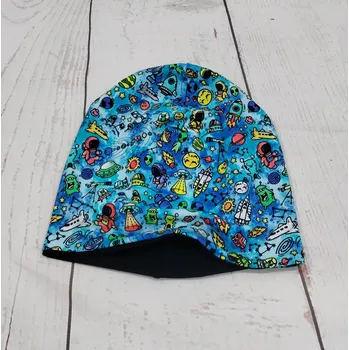 Kojenecká čepice Yháček Šmoulí čepička Yháček, oboustranná, Vesmír na modré/černá Velikost:: S