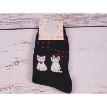 Dámské ponožky CNB BERLIN Termo ponožky DE 37718 teplé s vlnou a angorou černé s kočkami velikosti ponožek: 23-25 (EUR vel. 35-38)