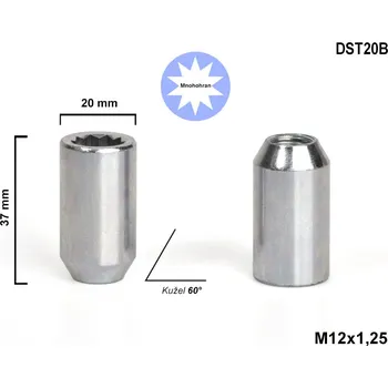 Matice na kolo Kolová matice M12x1,25 kužel s vnitřním mnohohranem, DST20B, výška 37,Ø 20 mm