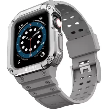 Příslušenství k chytrým hodinkám Silikonový řemínek s tvrzeným krytem pro Apple Watch 42/44/45mm Barva: Šedá/stříbrná