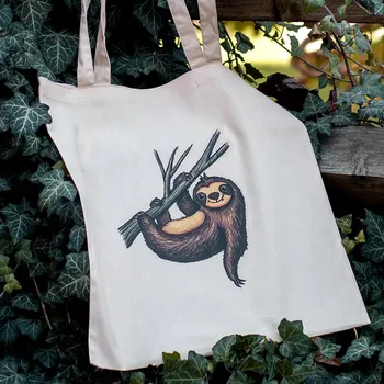 Nákupní taška Bavlněná taška, potištěna originální kresbou od Alči, Lenochod