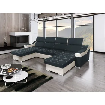 Pohovka Rohová rozkládací pohovka Caldo džínově modrá/bílá