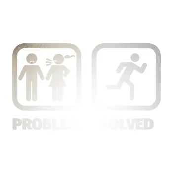 Polep vozidla SAMOLEPKA Problem? Solved 007 pryč od ní (82 - odrazková reflexní bílá) NA AUTO, NÁLEPKA, FÓLIE, POLEP, TUNING, VLASTNÍ TEXT, TISK, AUTOSAMOLEPKY.cz, POLEPY, OBRÁZEK, LOGO, SAMOLEPKY