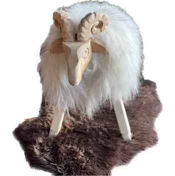 Stolička DŘEVĚNÁ STOLIČKA ŽIDLE OVEČKA BERAN VELKÁ 60X80X35CM Barva: Béžová