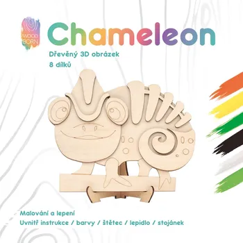 Dřevěná hračka Chameleon - Dřevěná 3D omalovánka
