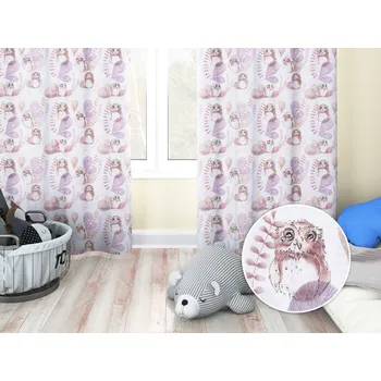 ubrus Dětský bavlněný závěs Sandra SA-284 Hnědé sovy 150x140 cm