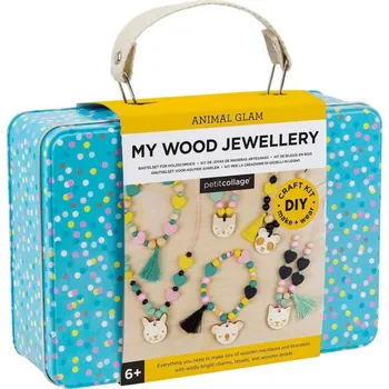 Dětské navlékací korálky Petit Collage Kreativní kufřík Dřevěné šperky se zvířátky - poškozená kovová krabička