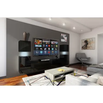 Obývací stěna Ral Obývací stěna DUBLIN, 240 cm - Černý lesk