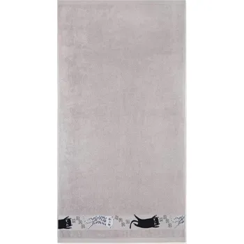 Ručník Luxusní osuška béžová, Bordura kočky 70x130 cm (Ručník s kočkou, kočka)