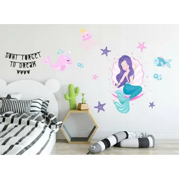 Samolepící dekorace Nálepka na zeď s motivem malá mořská panna 60 x 120 cm