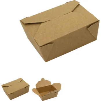 Jednorázové nádobí Papírové boxy EKO na jídlo s chlopněmi 1800 ml, 195 x 146 x 65 mm, hnědý