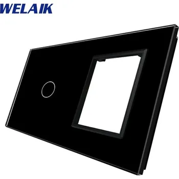 vypínač WELAIK dvojnásobný skleněný panel 1+zás - černý