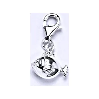 Přívěsek Stříbrný přívěsek rybička , karabina - P727 kar (Stříbrná rybička s karabinou)