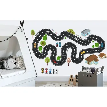 Samolepící dekorace Hravá dětská nálepka na zeď pro malé i velké závodníky 120 x 240 cm