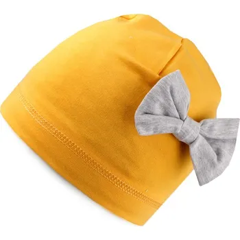 Čepice Dívčí čepice s mašličkou ve žluté barvě