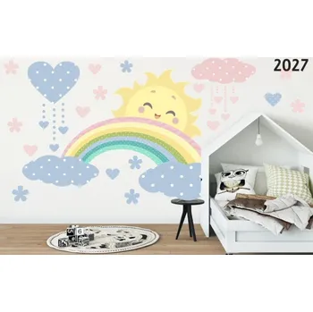 Samolepící dekorace Nálepka na zeď pastelové sluníčko na duhové obloze 60 x 120 cm
