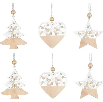 Vánoční ozdoba Anděl Přerov Ozdoba dřevěná na zavěšení se zlatými glitry 6 cm, 6 ks