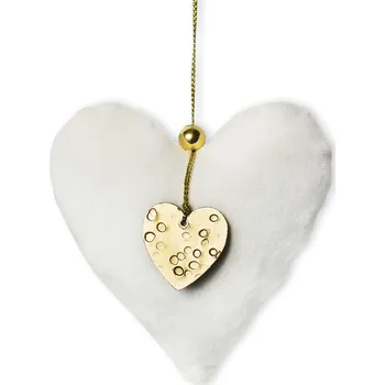 Vánoční dekorace Srdce závěs textil 11cm krém