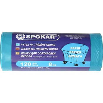 Pytle na odpadky Spokar - Pytle na tříděný odpad 120L - 8 ks, modré - na papír, 8300247200