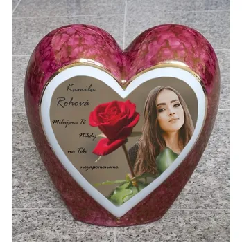 Smuteční dekorace Urna velké Srdce barevné s fotografií a s růží
