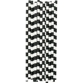 Party nádobí Brčka papírová 25 ks - bílo-černé pruhy