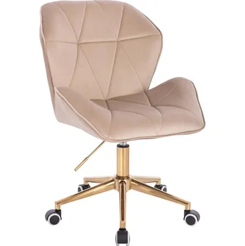 Otočné křeslo velur Horten XL na zlaté podstavě s kolečky - béžový