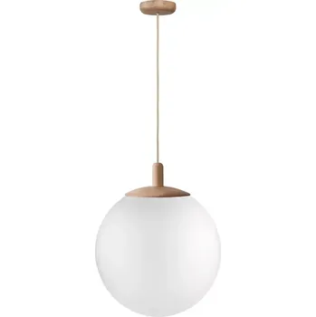 Kaspa 11150119 ALUR WOOD - Závěsné svítidlo s kulatým skleněným stínidlem, dřevěné prvky, 3 x E27, Ø 40cm (Závěsné svítidlo 3 x E27, s mléčným kulatým skleněným stínidlem a dřevěnými prvky)