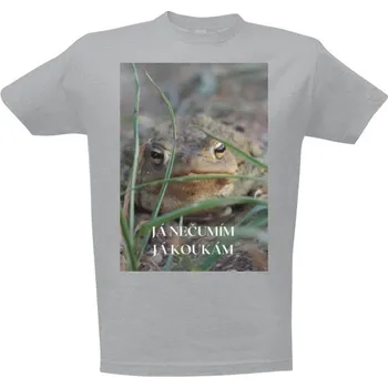 Pánská móda Tričko s potiskem Žába, která nečumí ale kouká skrz trávu. pánské