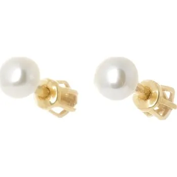 Náušnice Zlaté náušnice pecičky s perličkou NA1481F + DÁREK ZDARMA