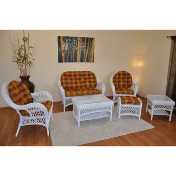 Sedací souprava Axin Trading s.r.o. Ratanová sedací souprava Florida bílá - polstry okrová kostka