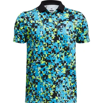 Chlapecké tričko Under Armour Matchplay Printed chlapecké golfové triko, černé/modré, vel. XS