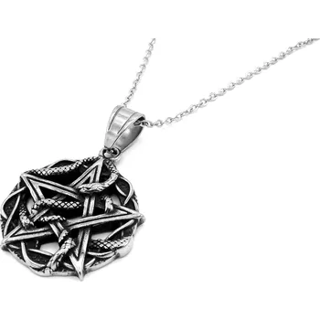 Náhrdelník Steel Jewelry Řetízek Přívěsek PENTAGRAM S HADEM Chirurgická ocel NH240181 dárkové balení zdarma