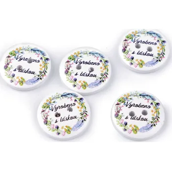 Dekorační knoflík - vyrobeno s láskou - bílý - 22 mm
