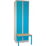 Rauman Kovová šatní skříň s lavičkou, 60 x 85 x 185 cm, sokl, cylindrický zámek - modrá + doprava ZDARMA