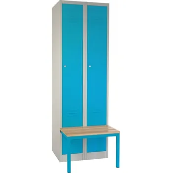 Šatní skříň Rauman Kovová šatní skříň s lavičkou, 60 x 85 x 185 cm, sokl, cylindrický zámek - modrá + doprava ZDARMA
