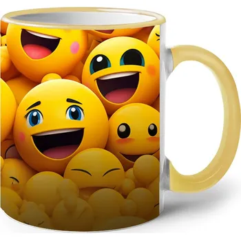 Keramický hrnek se smajlíky 5, Barva Žlutá, Velikost 330 ml, Canvas Keramický hrnek s barevným uchem Bezvatriko.cz 2491