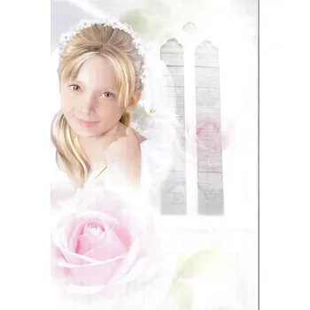 Přání k 1. svatému přijímání (dívka, růže)