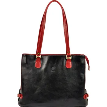 Kabelka Velká kožená tříoddílová kabelka na rameno Florence no. 14 černo-tmavěčervená na formát A4