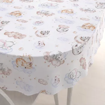 ubrus Dětský bavlněný oválný ubrus Sandra SA-368 Spící zvířátka na obloze 120x140 cm