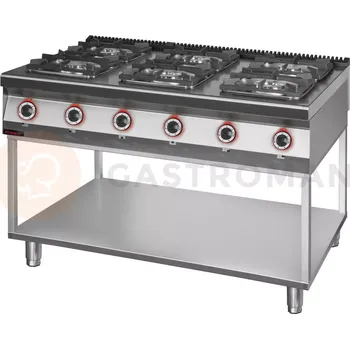 Sporák Plynový sporák 6 hořákový 2x4,5 kW + 2x7,5 kW + 2x9,0 kW na podstavci | KROMET, 900.KG-6.T