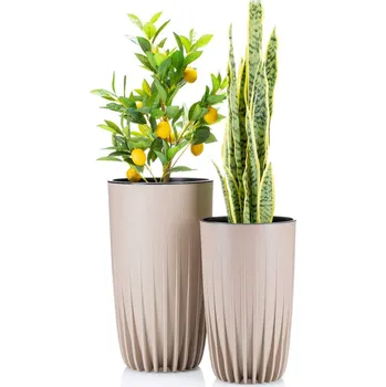 Zahrada PLASTOVÝ KVĚTINÁČ STRIPPED ECO 42X25 CM BÉŽOVÁ