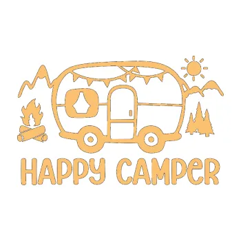 Samolepící dekorace Happy camper 002 levá kempování s karavanem (08 - béžová) SAMOLEPKA NA AUTO, NÁLEPKA, FÓLIE, POLEP, TUNING, VLASTNÍ TEXT, TISK, AUTOSAMOLEPKY.cz, POLEPY, OBRÁZEK, LOGO, 3D STICKERS