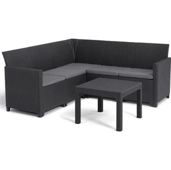 Zahradní sestava Venkovní rohová pohovka umělý ratan tmavě šedá (grafit) + nízký stolek