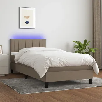 Postel vidaXL Box spring postel s matrací a LED 90x190 cm textil [3133283] Barva: taupe