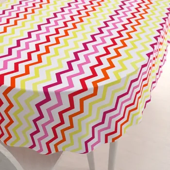 ubrus Bavlněný oválný ubrus Sandra SA-379 Žluto-růžovo-červené cik-cak proužky 100x140 cm